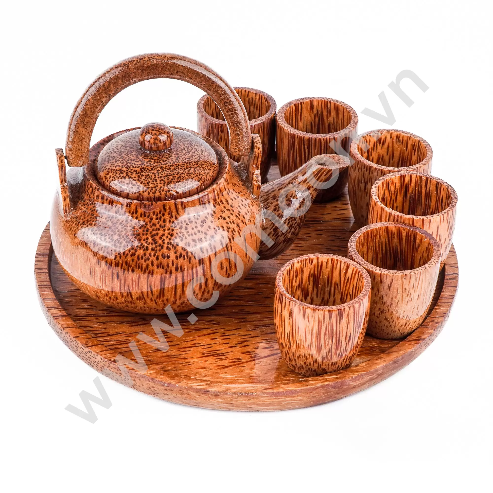 BỘ ẤM TRÀ BẰNG GỖ DỪA - 6 TÁCH